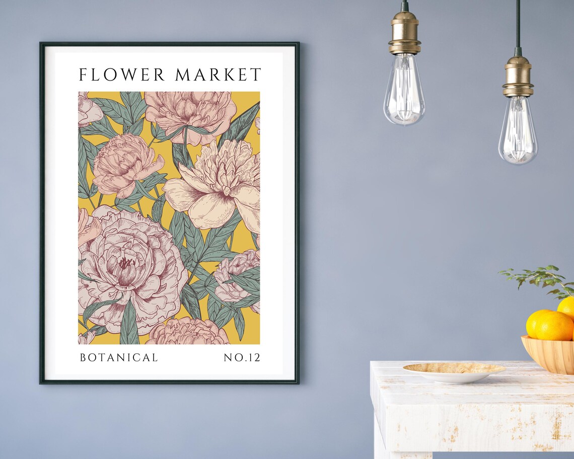 Flower Market Pink Peonies Mustard Yellow Botanical Style No 12 Poster - Image 2