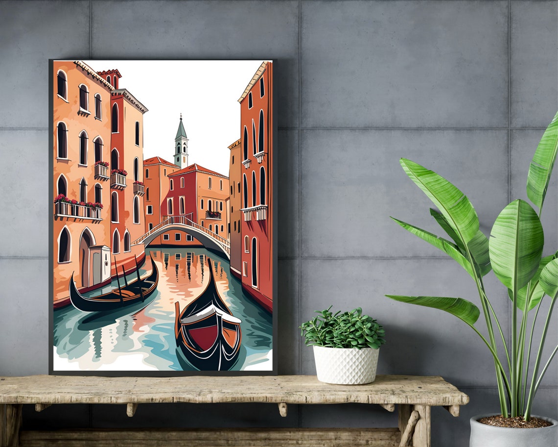 Venice Gondolas Canal Stone Bridge Daytime Italy Reflections Poster - Image 2