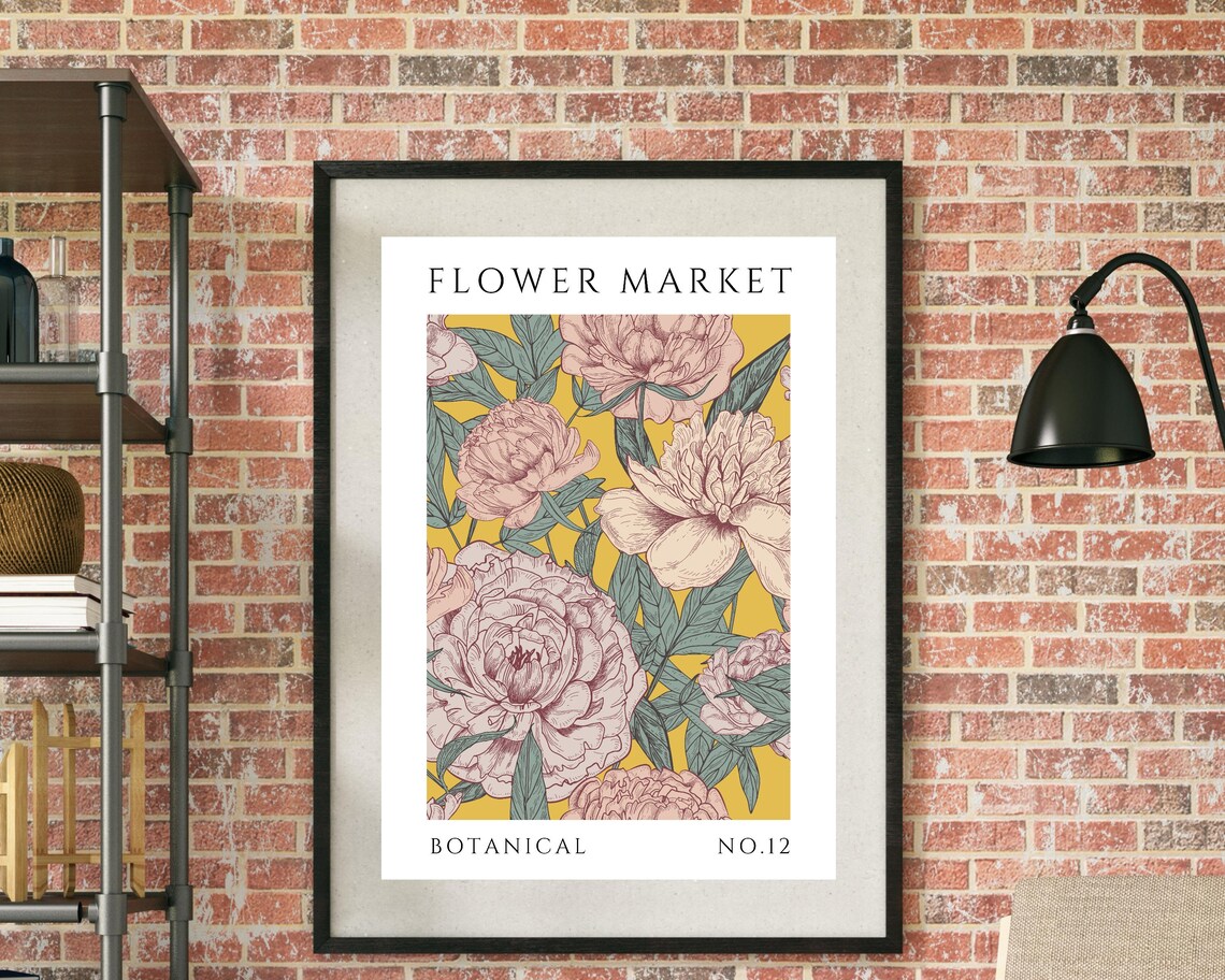 Flower Market Pink Peonies Mustard Yellow Botanical Style No 12 Poster - Image 3