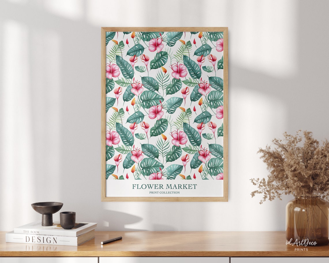 Tropical Hibiscus Flower Market Botanical Pattern Watercolor Poster - Image 3