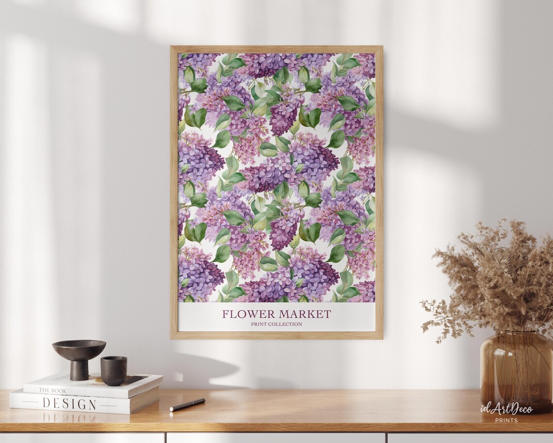 Purple Lilac Watercolor Flower Market Botanical Pattern Poster - Image 2