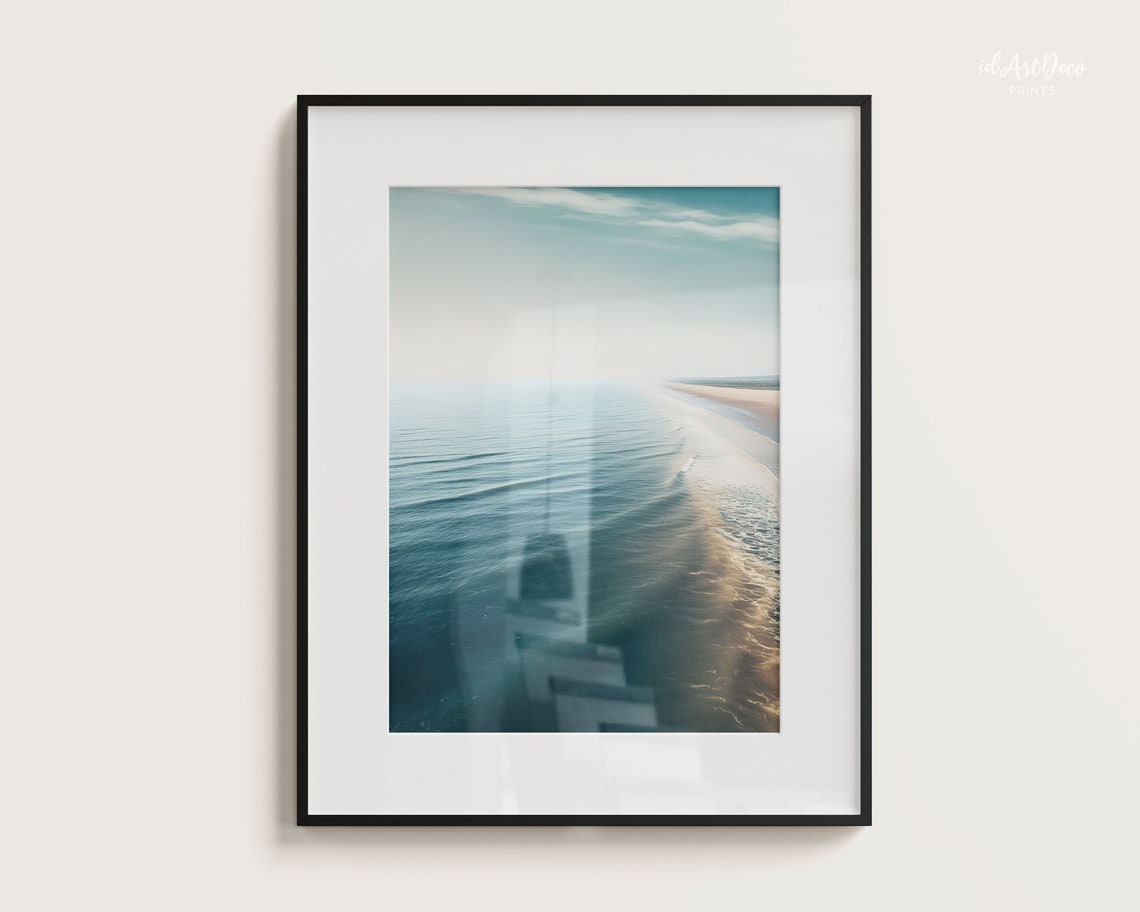 Serene Aerial Ocean Waves Sandy Beach Coastline Calm Sea Poster - Image 2
