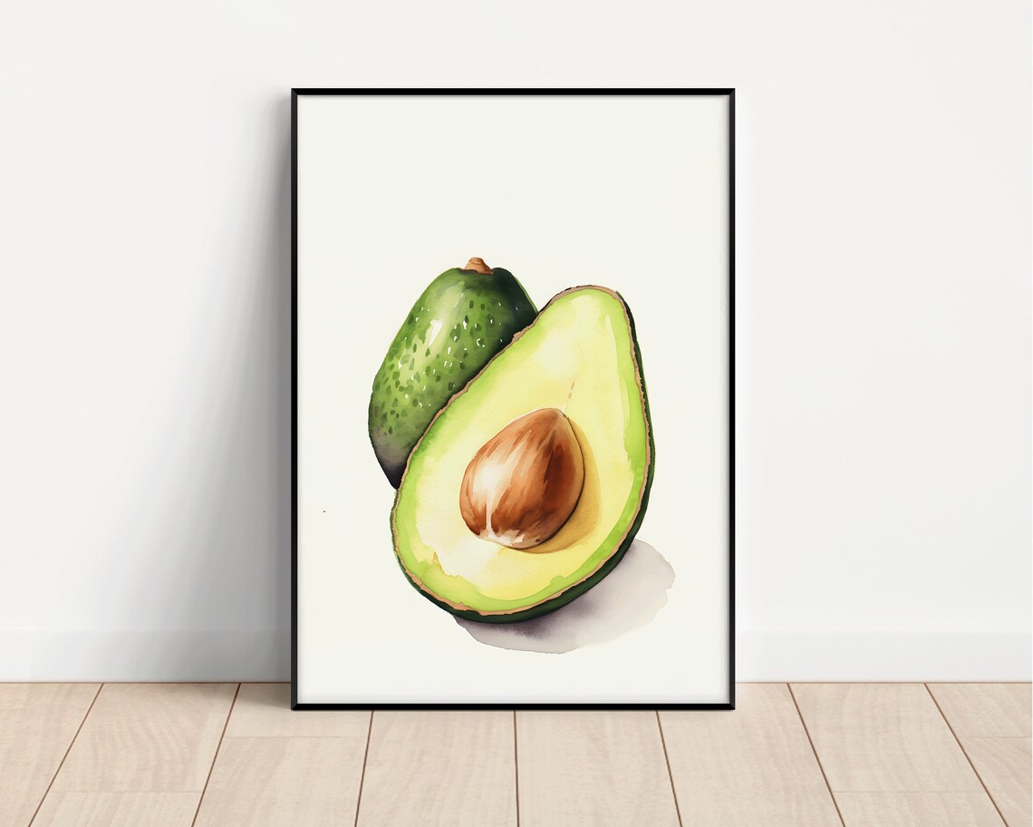 Avocado Halved and Whole Watercolor Fruit Art on Cream Poster - Image 3