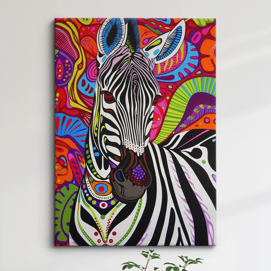 Zebra Black White Stripes Colorful Psychedelic Swirl Background Poster