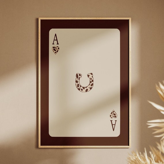 Ace Of Hearts Wall Art Print Cheetah Retro Trendy Western Playing Card Poster Horseshoe Poker