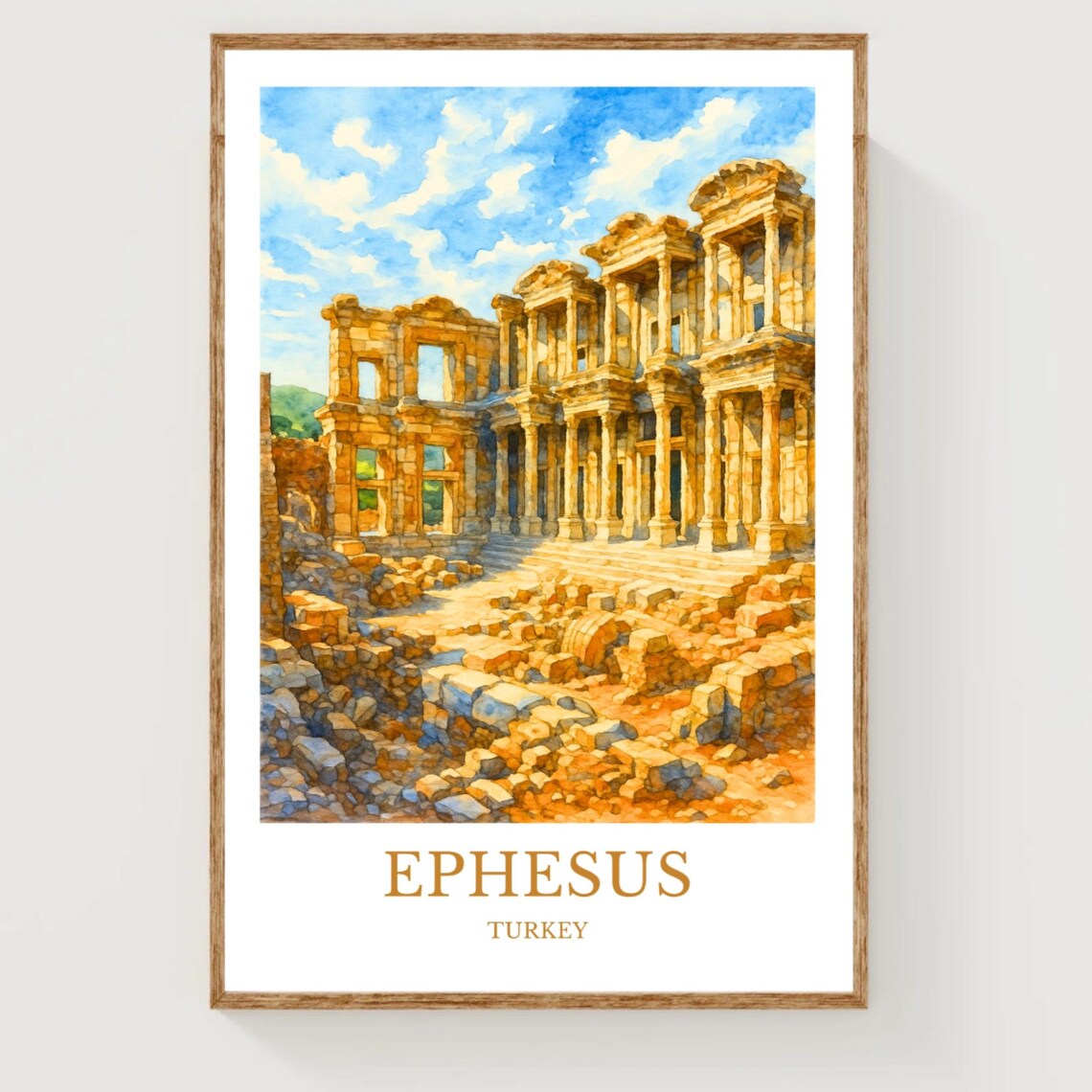 Ephesus Turkey Ancient Ruins Watercolor Travel Poster Antiquity
