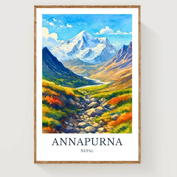 Annapurna Nepal Watercolor Poster Himalaya Mountain Travel Art
