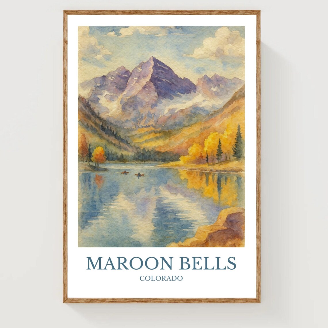 Maroon Bells Colorado Autumn Lake Reflection Mountain Watercolor Poster