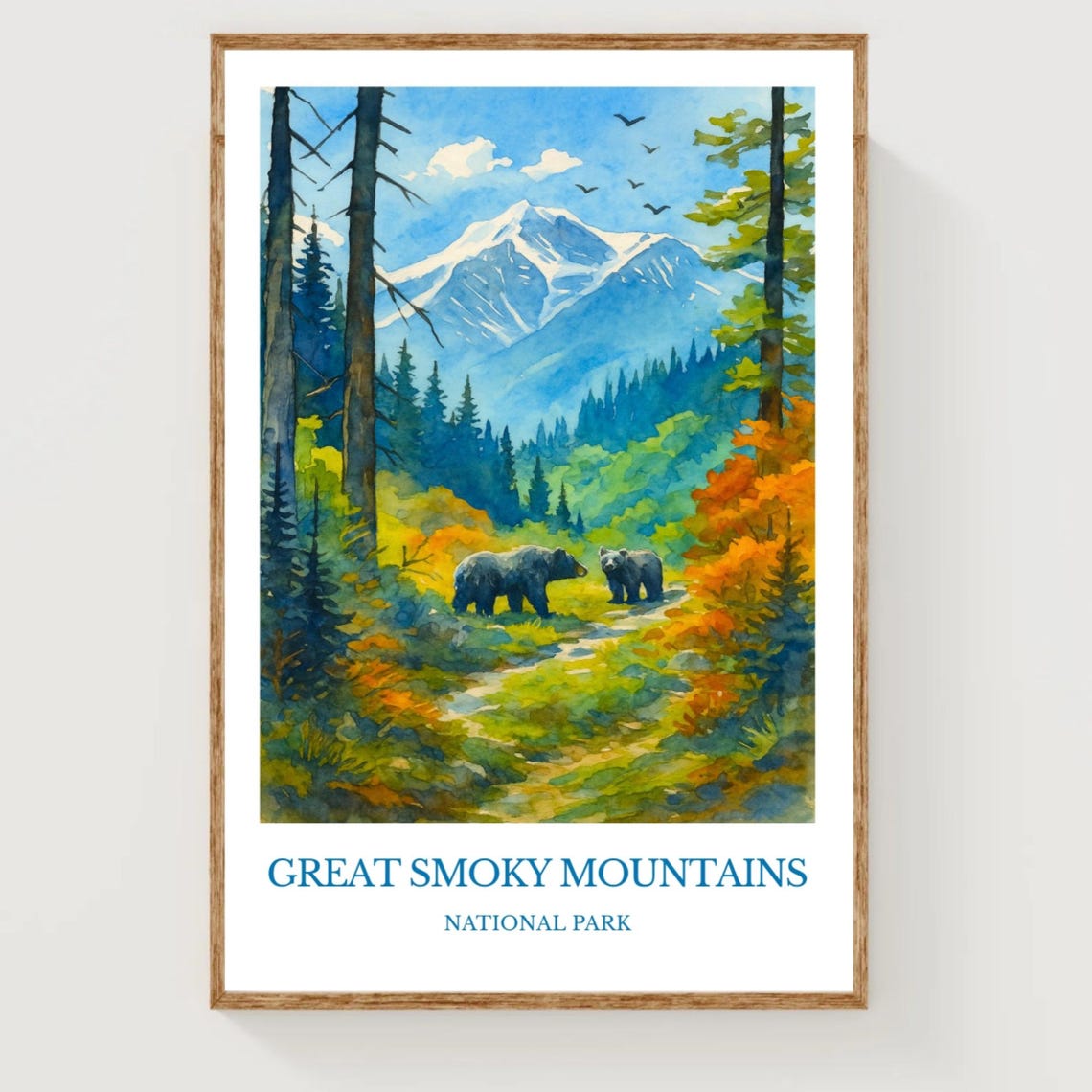 Great Smoky Mountains National Park Bears Watercolor Travel Poster