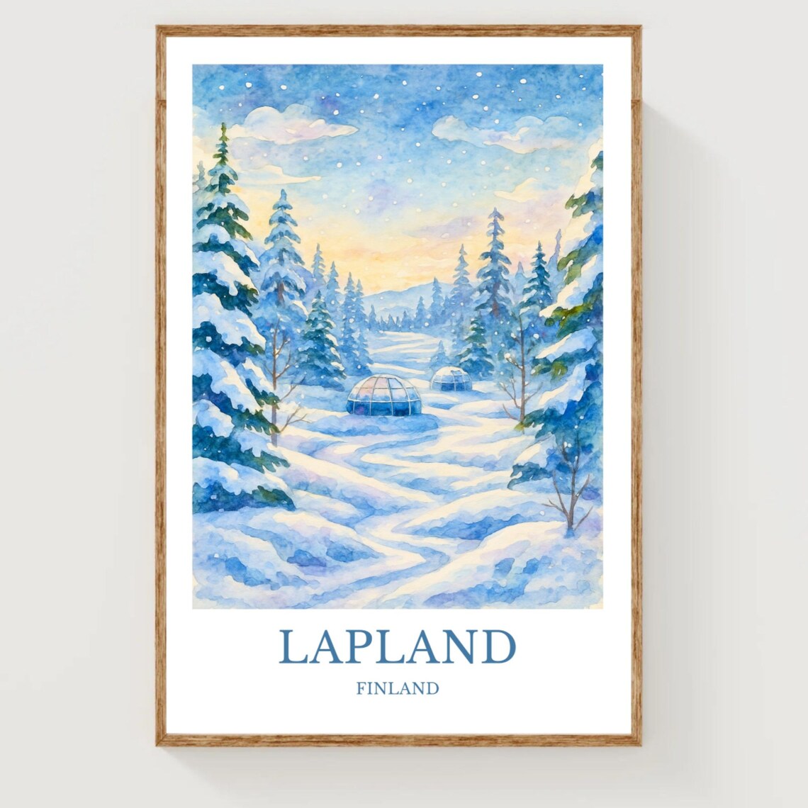 Lapland Finland Snowy Forest Glass Igloo Watercolor Travel Poster