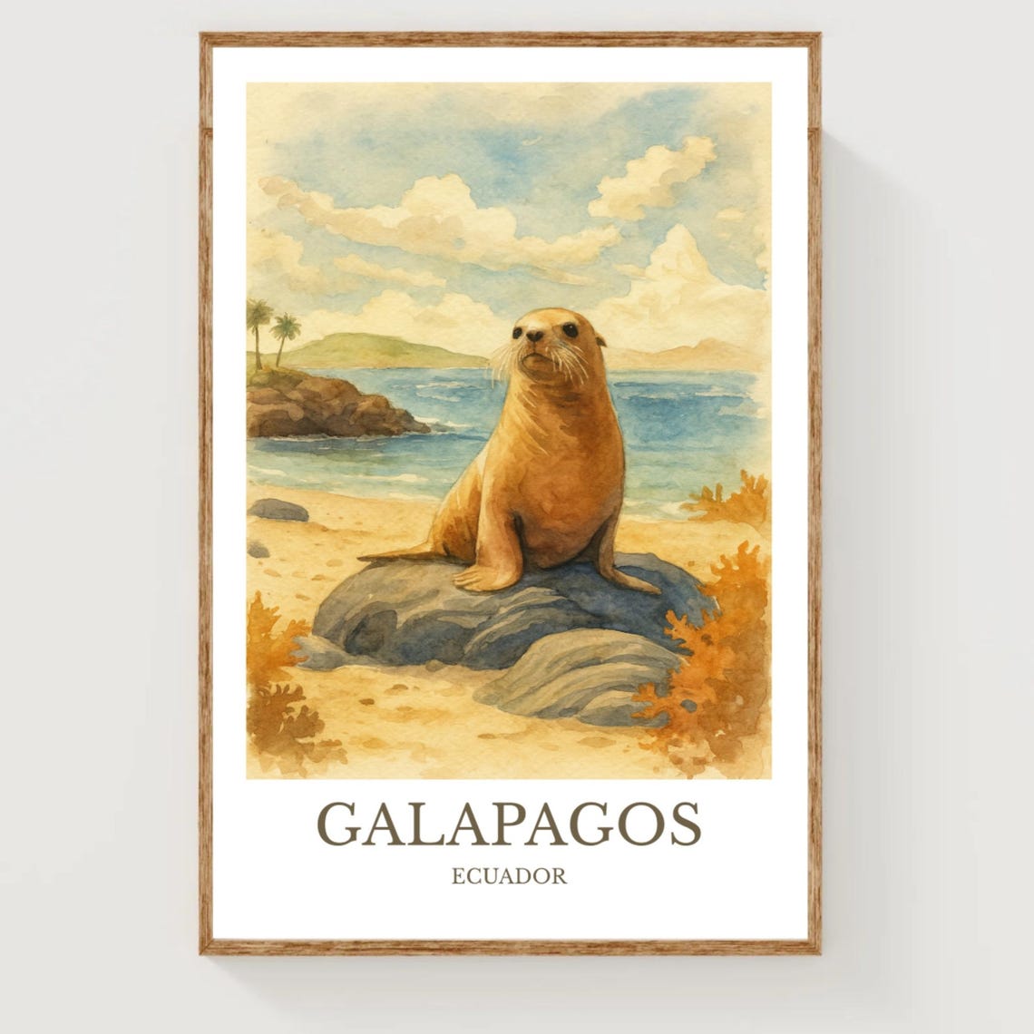 Galapagos Watercolor Design Poster Ecuador Print Wall Art