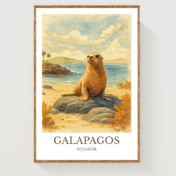 Galapagos Watercolor Design Poster Ecuador Print Wall Art