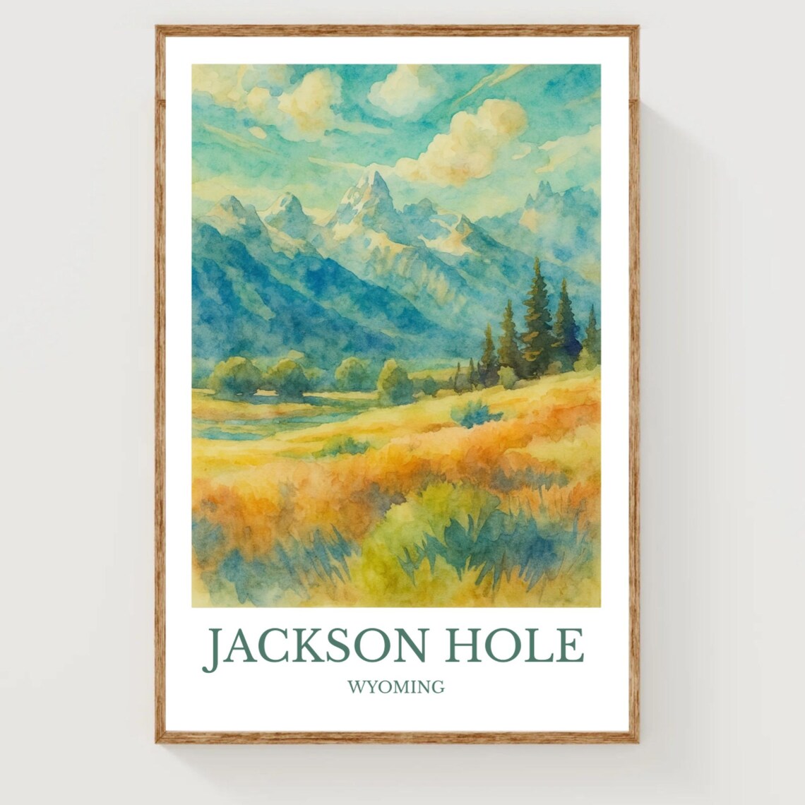 Jackson Hole Wyoming Watercolor Mountain Meadow Travel Poster