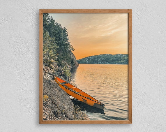 Lakeside Canoe Rustic Wall Decor Cabin Print Lodge Print Modern Cabin Art Lake Canoe