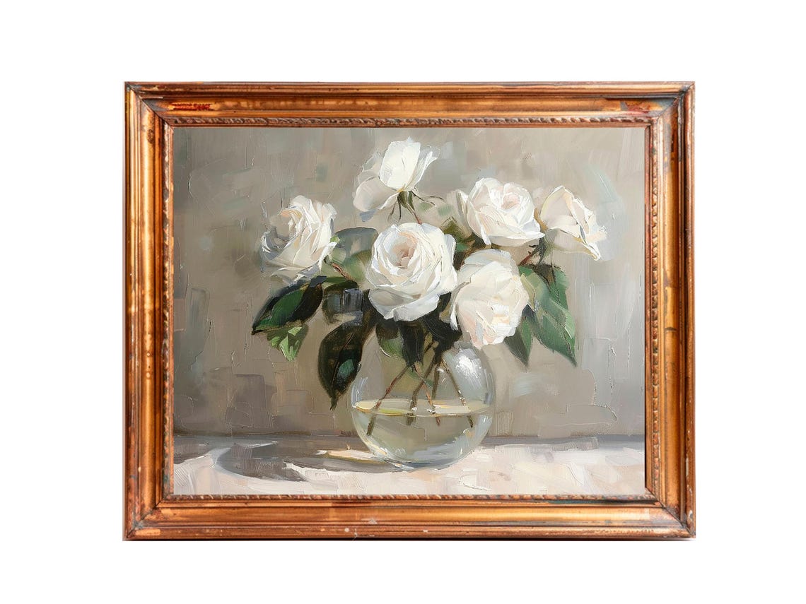 White Roses Vintage Flower Art Print, Cottage Core - Image 3