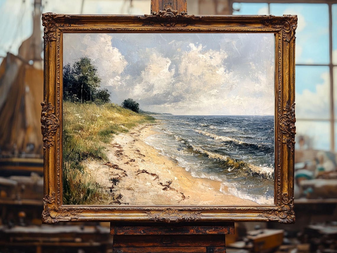 Coastal Wall Art Landscape Print Nautical Art Oil Painting Cottage Core Art Best Gifts Vintage Painting Wall Art Prints - Image 2