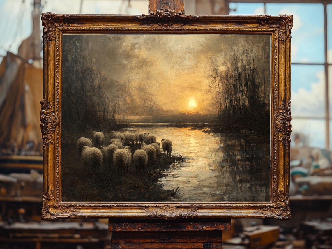 Sheep Oil Painting Art Print, Cottage-Core Vintage - Image 2