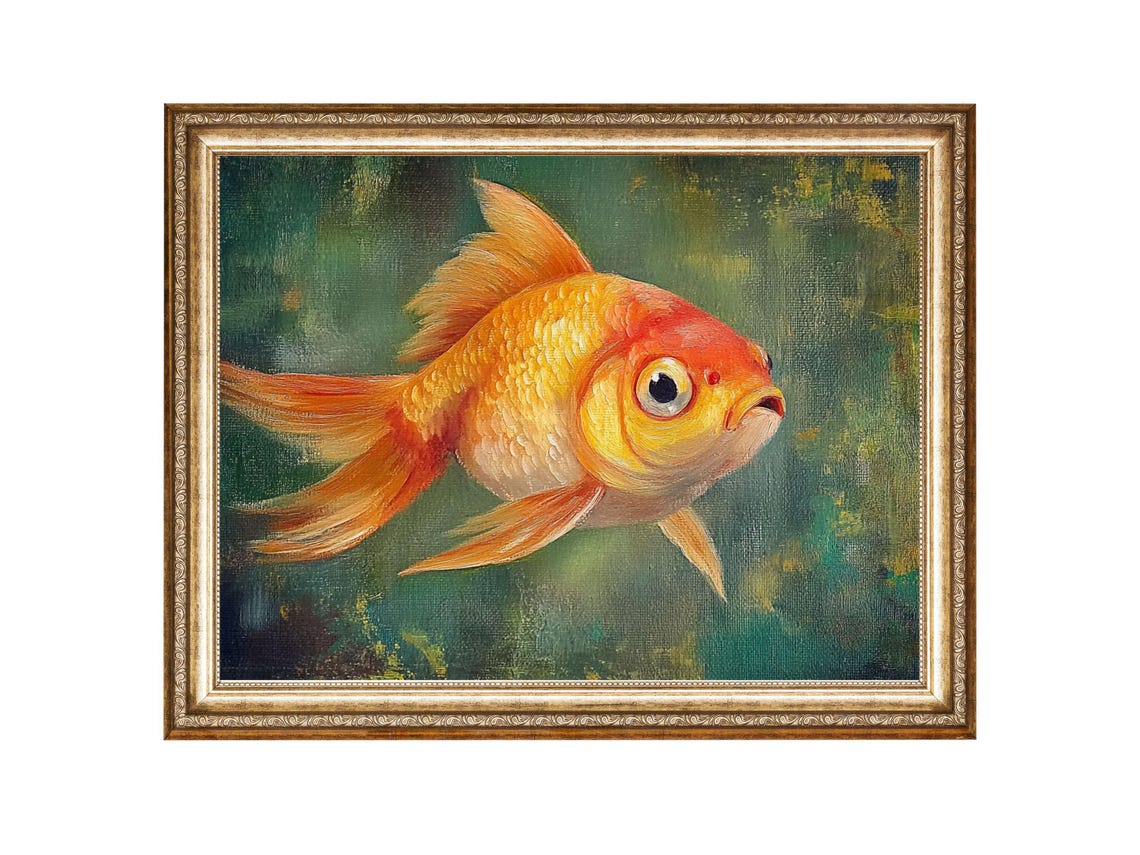 Golden Fish Oil Painting Vintage Style Aquatic Art Cottage Core Art Best Gifts Vintage Painting Wall Art Prints