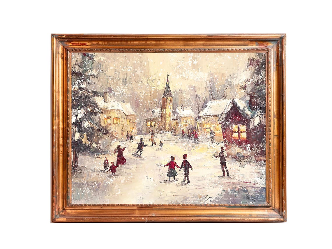 Vintage Christmas Village Art Print, Snowy Winter - Image 3