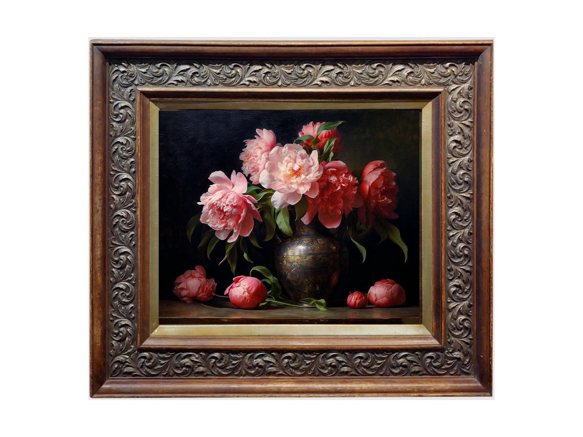 Pink Peonies Vintage Flower Still Life Art Print - Image 2