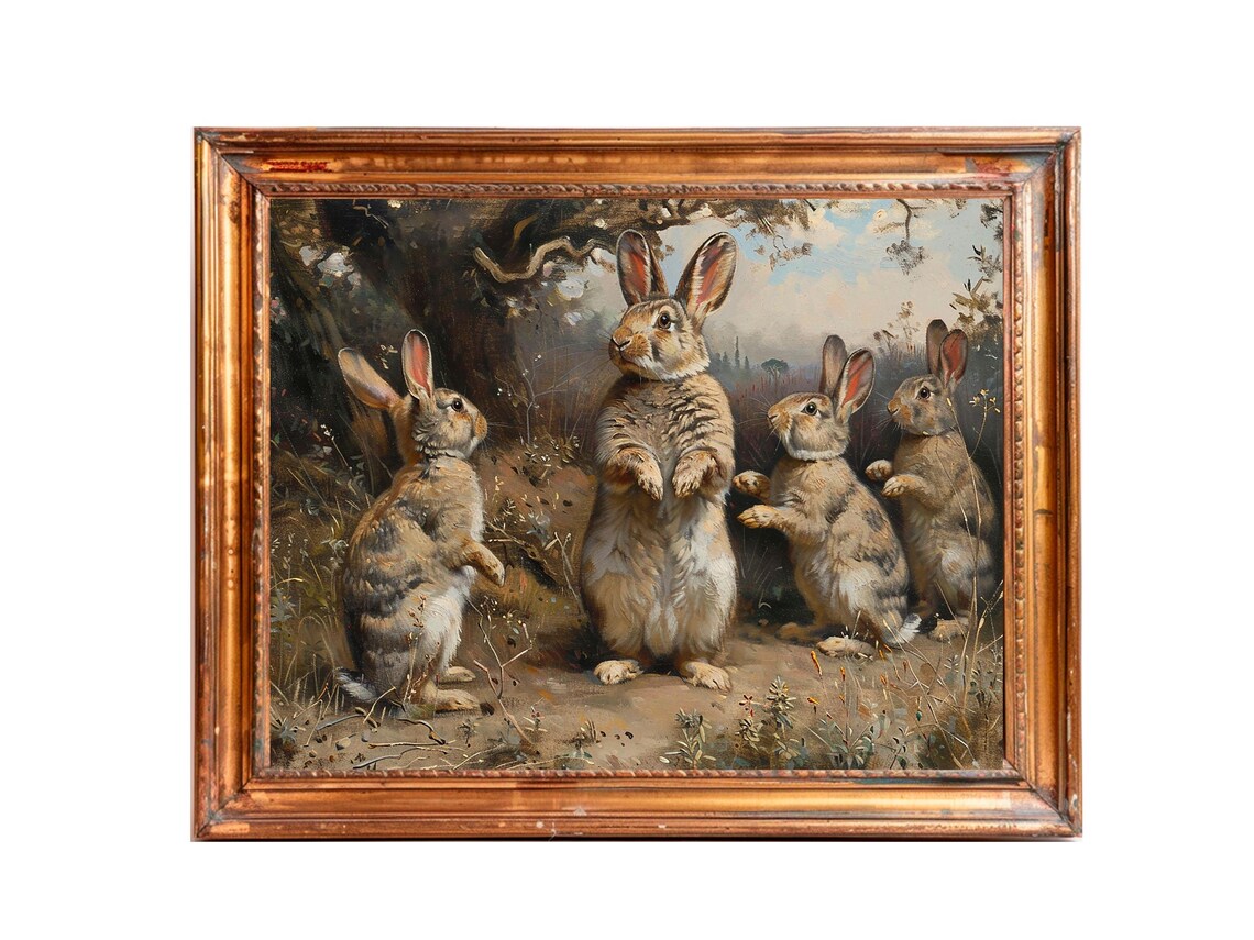 Bunny Oil Painting Rabbit Vintage Poster - Image 3