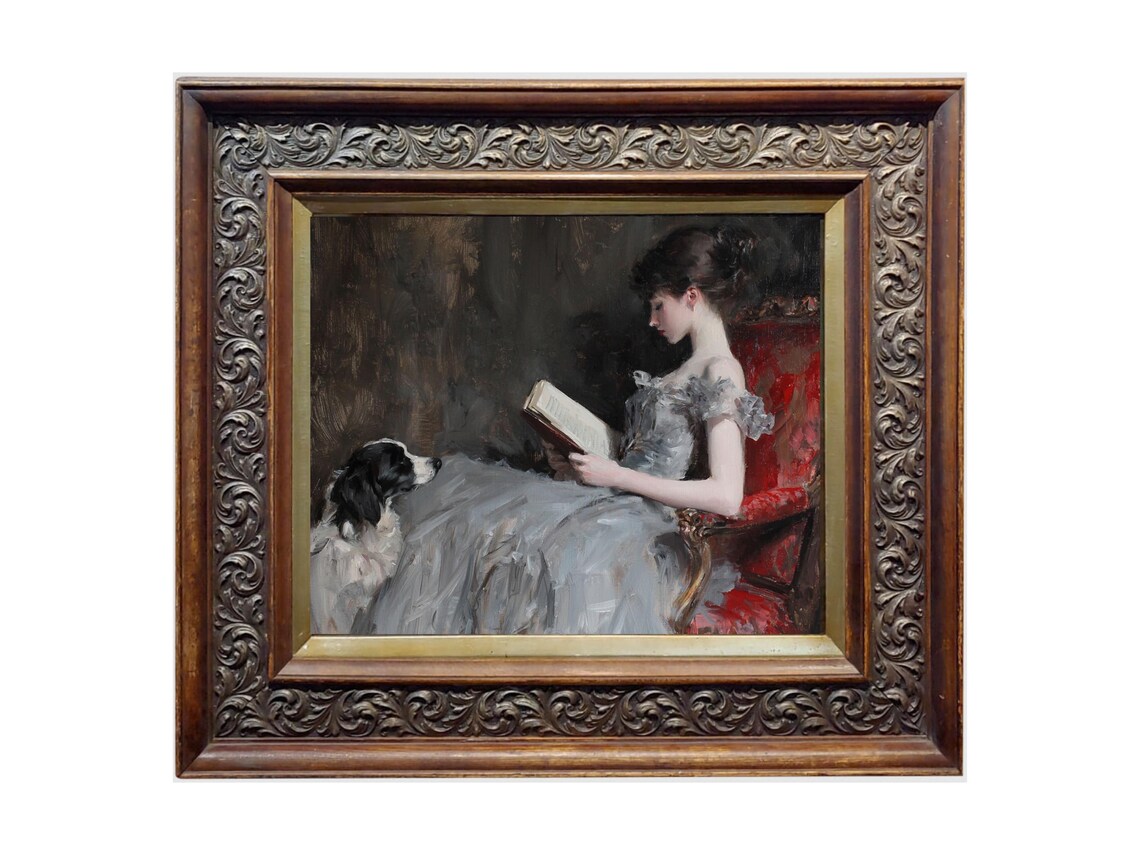 Victorian Portrait Woman And Dog, Vintage Art Print - Image 2