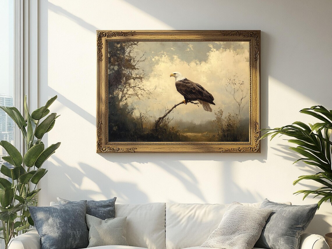 Bald Eagle Rustic Bird, Vintage Oil Painting Art Print - Image 2