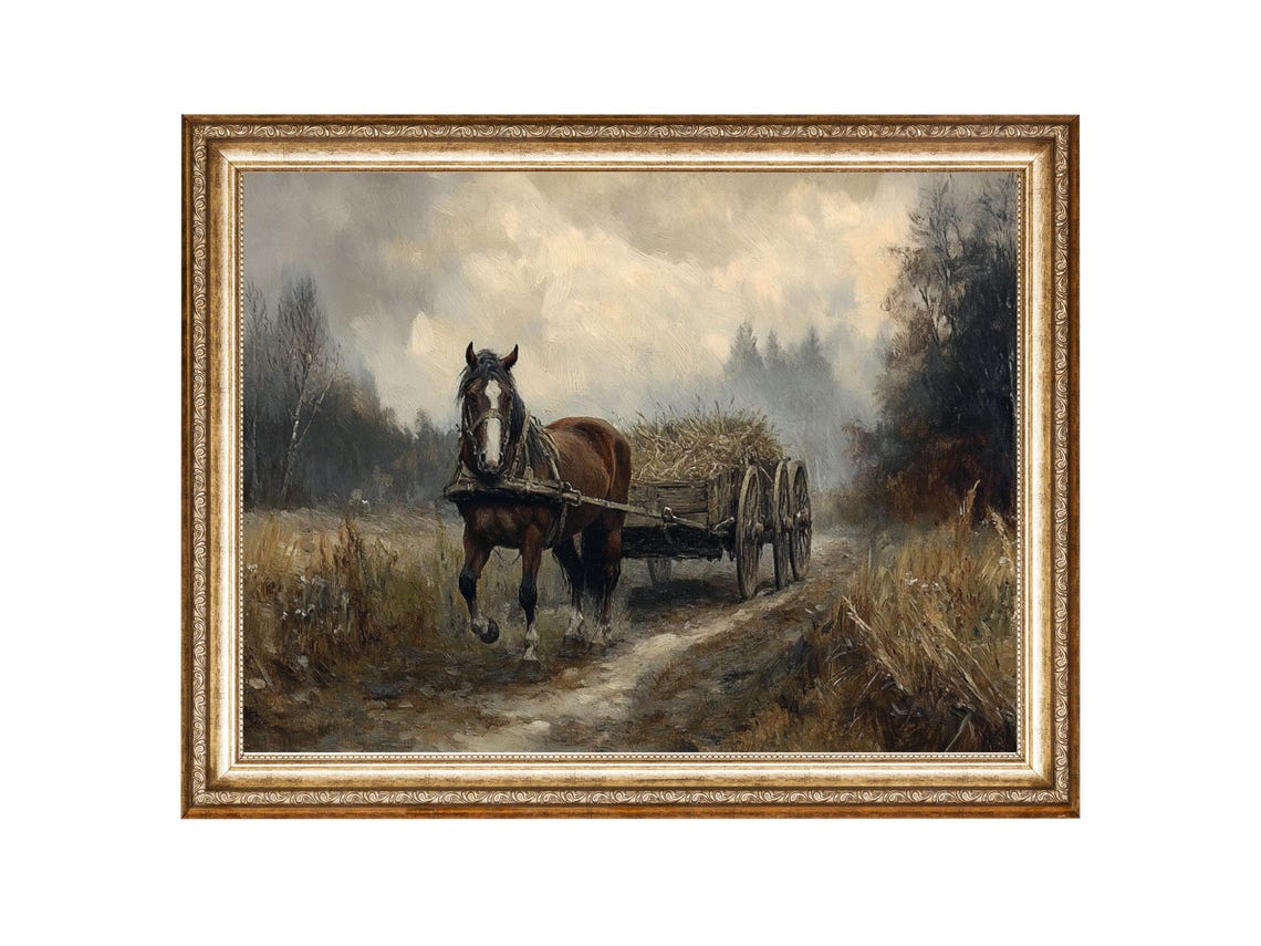 Vintage Horse Country Landscape Art Print