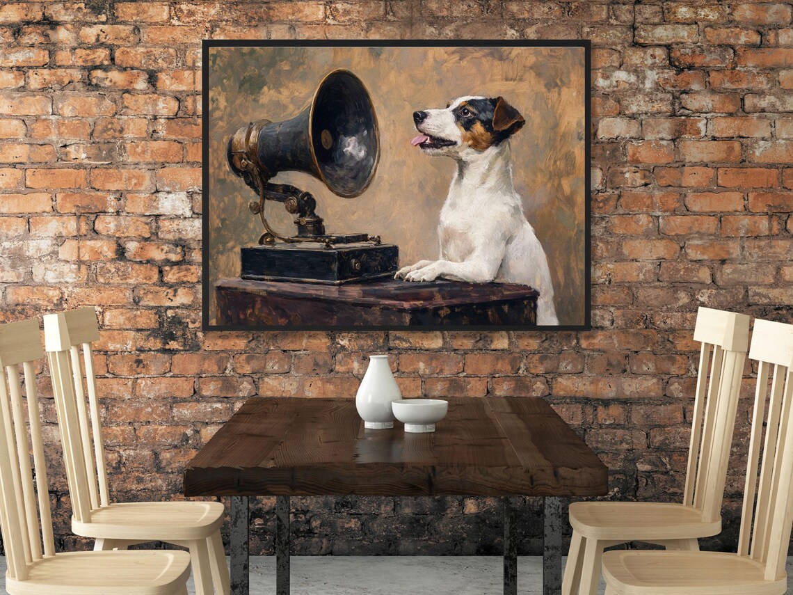 Russell Terrier and Gramophone Vintage Art Print - Image 2