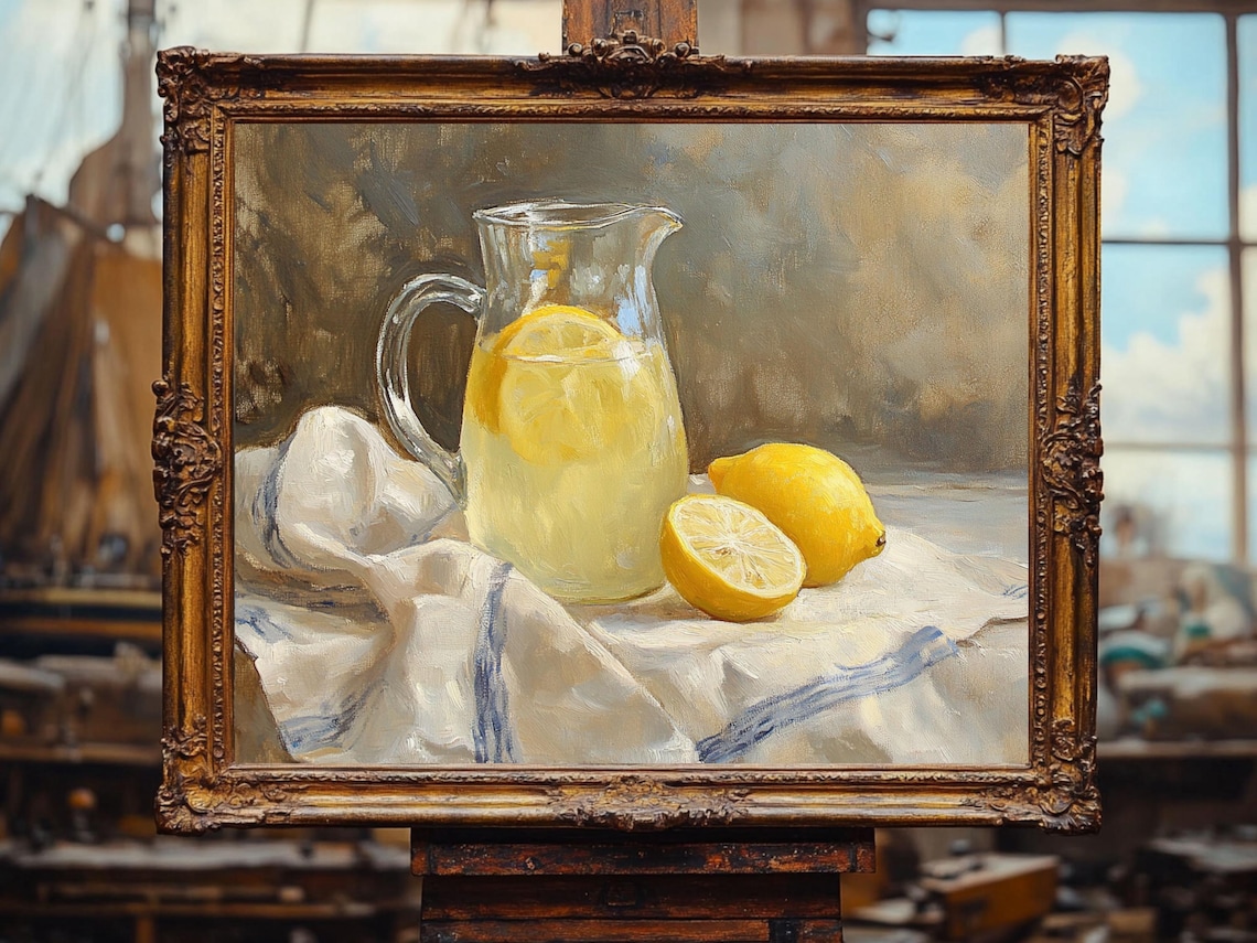 Glass Jug of Lemonade and Lemons, Cottage Core Art Print - Image 2