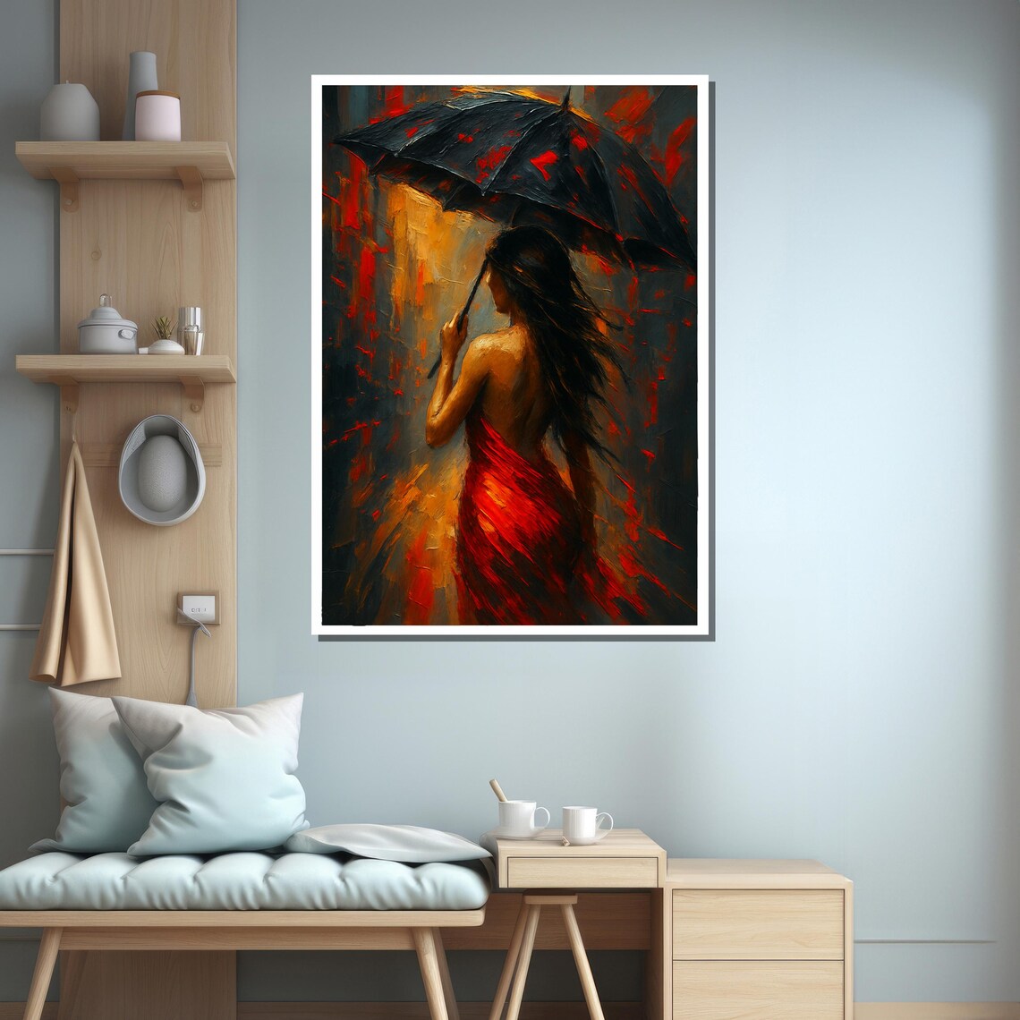 Abstract Woman In Red With Umbrella, Wall Art Print - Image 3