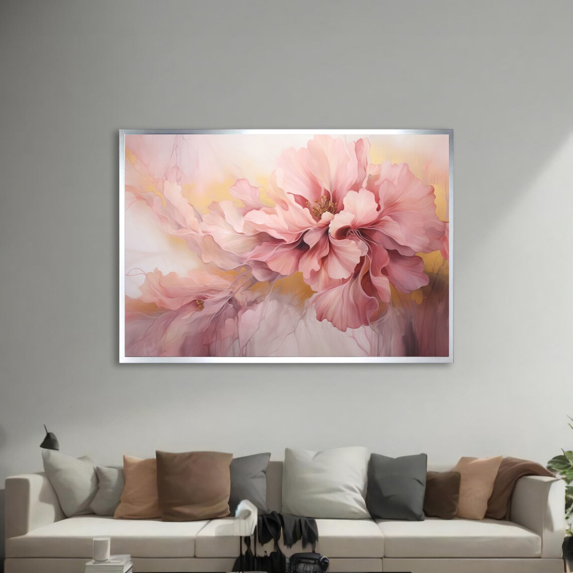 Soft Pink Flower Art, Modern Floral Painting - Image 2
