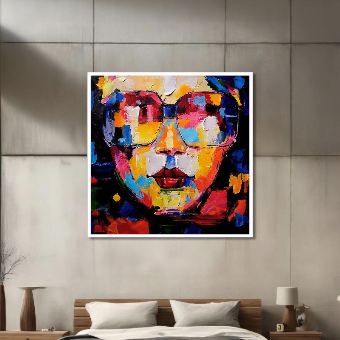 Abstract Portrait With Sunglasses Print Colorful Modern Art Bold Expressionist Painting Contemporary Wall Decor - Image 3
