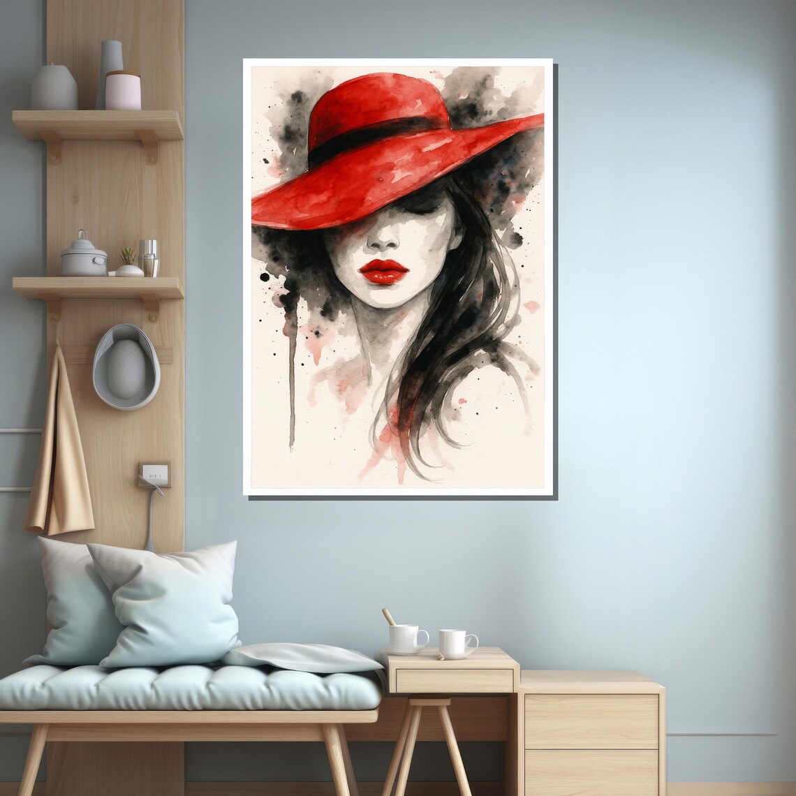 Red Hat Woman Portrait, Watercolor Art Print - Image 3