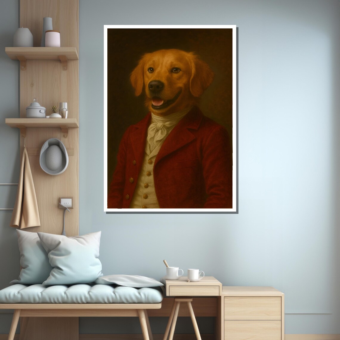 Happy Golden Retriever in Red Coat, Pet Lover Decor - Image 3