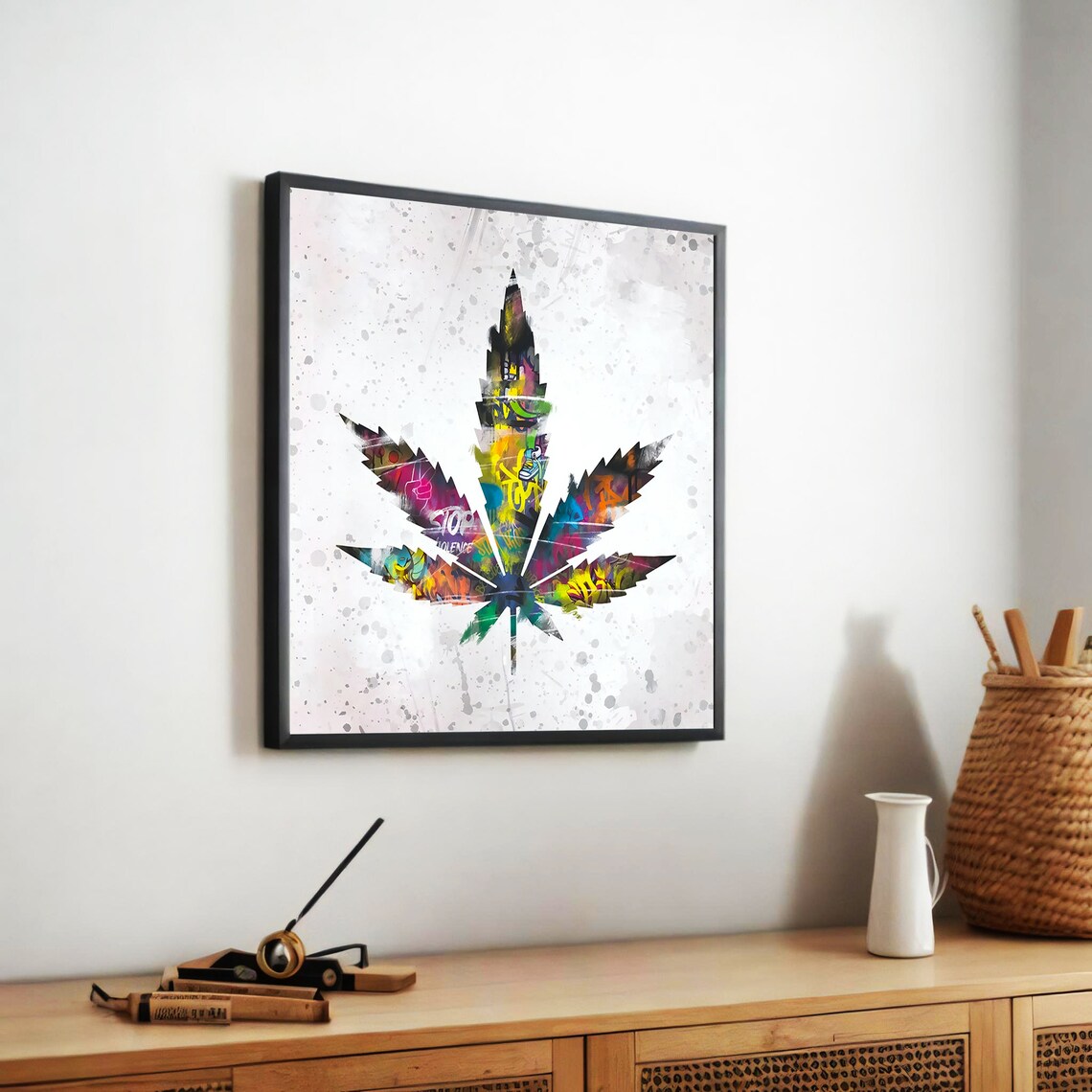 Graffiti Leaf Painting, Bold Urban Street Art - Image 5