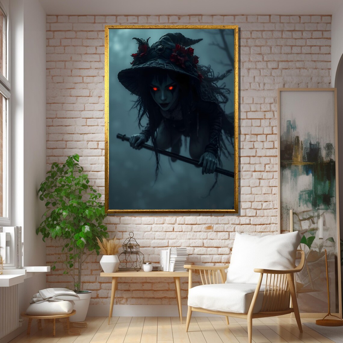Dark Horror Witch With Glowing Eyes, Gothic Decor Art Print - Image 5