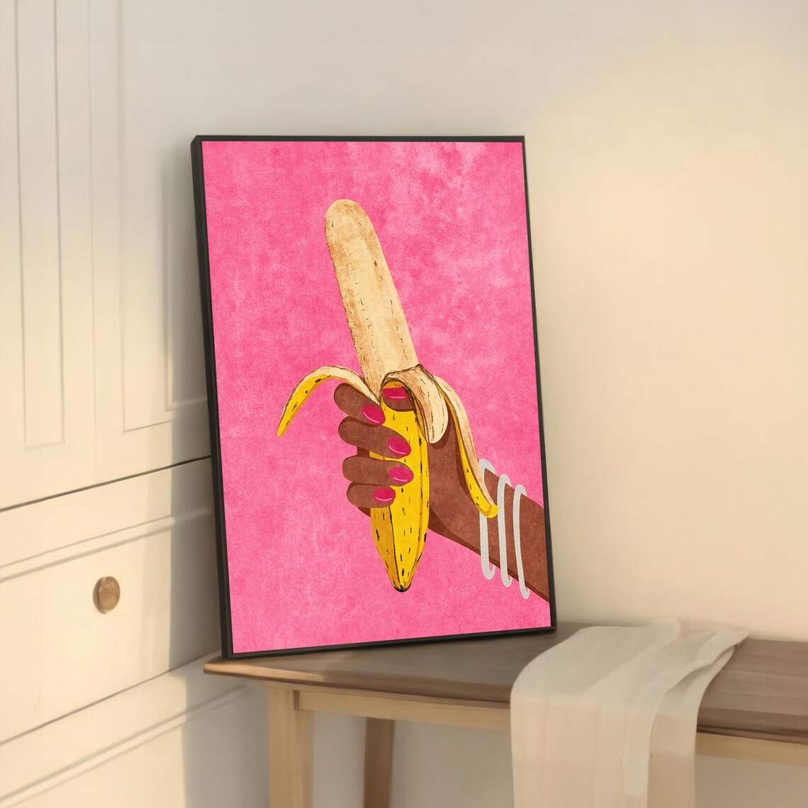 Playful Banana Tease, Sensual Modern Painting - Image 5