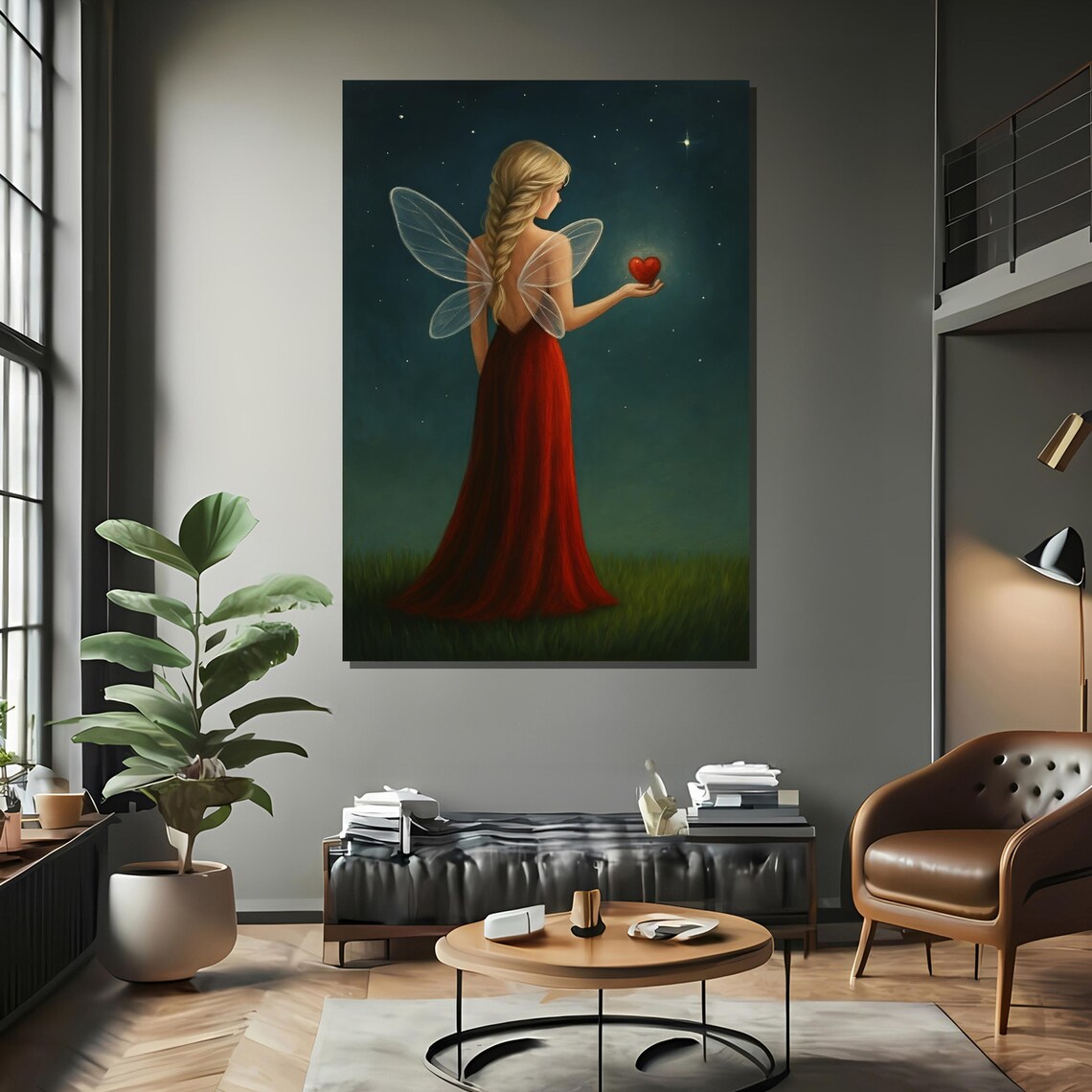 Fairy Girl Holding A Heart Under Stars, Whimsical Bedroom Decor - Image 2