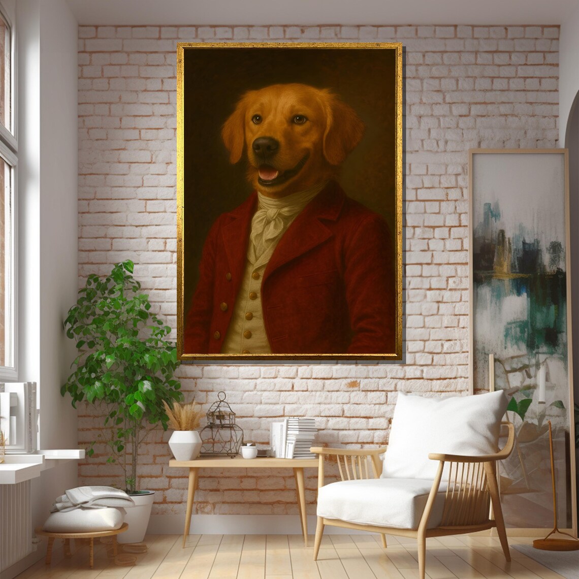 Happy Golden Retriever in Red Coat, Pet Lover Decor - Image 5