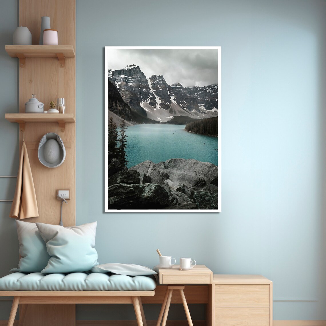 Serene Mountain Lake And Snowy Peaks Landscape Art Print - Image 4