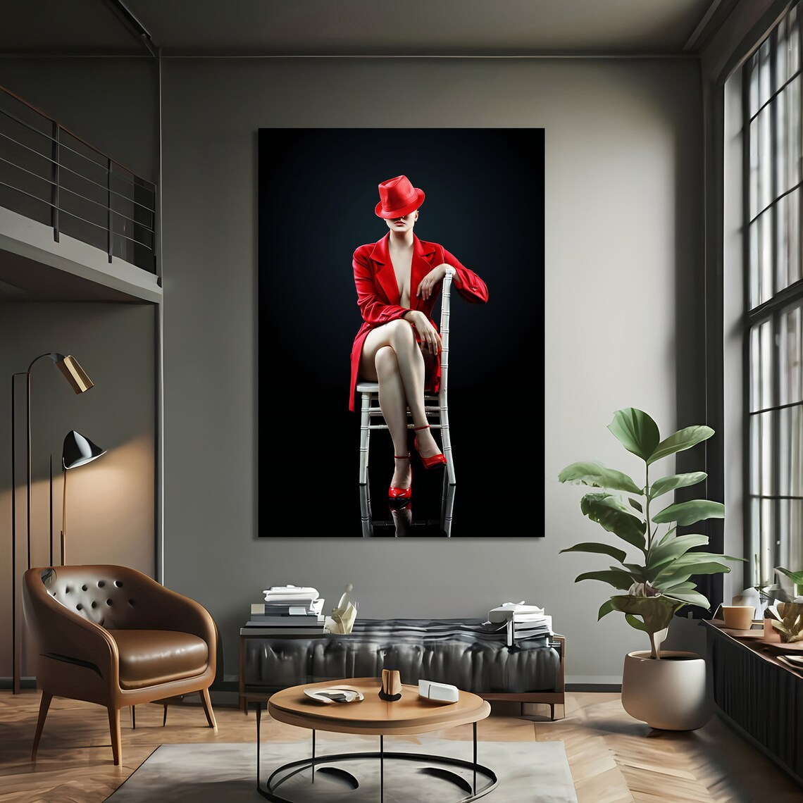 Modern Painting Of Woman In Red Outfit And Hat - Image 2