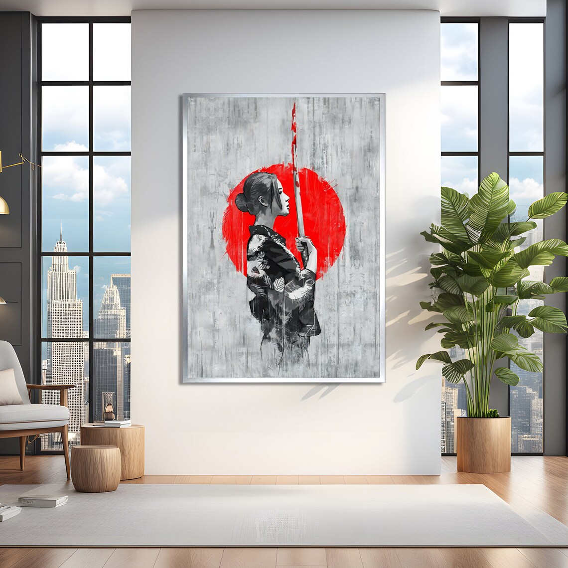 Elegant Samurai Woman, Minimalist Japanese Wall Art - Image 2