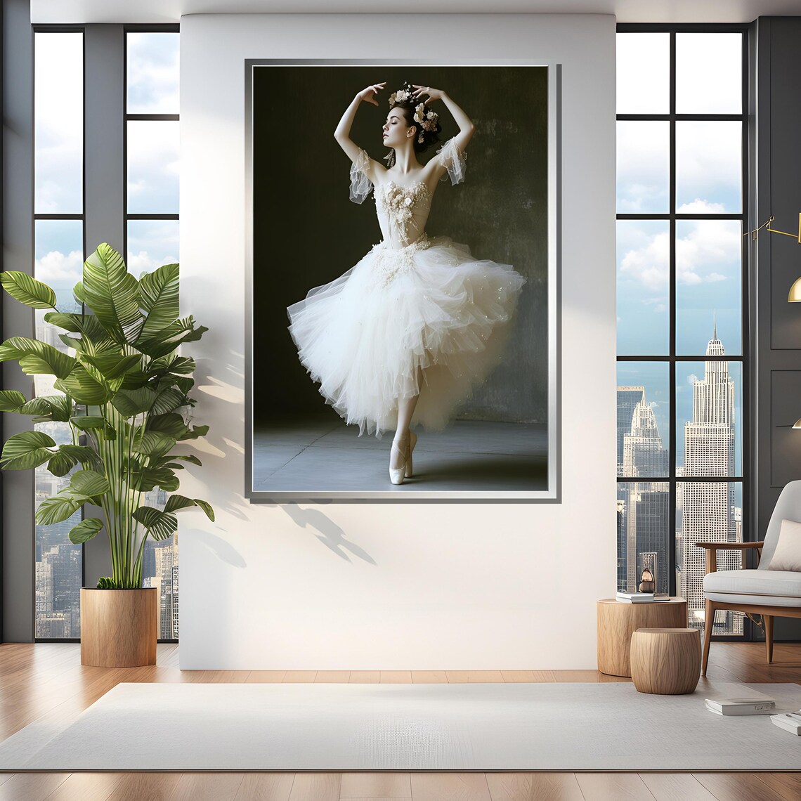 Graceful Ballet Dancer, Floral Dress Art Print - Image 4