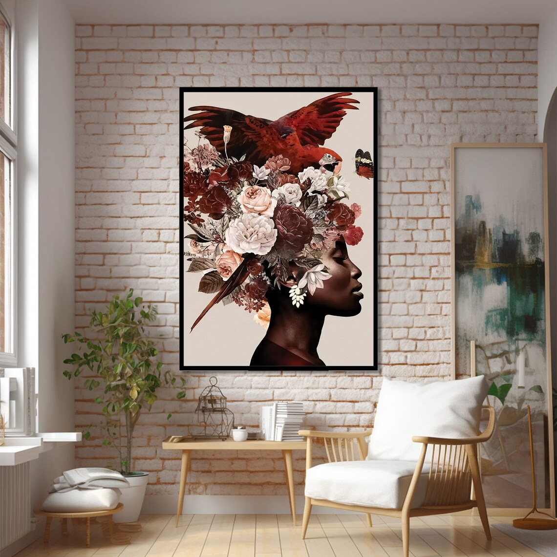 Elegant African Woman With Floral Headpiece, Parrots - Image 2