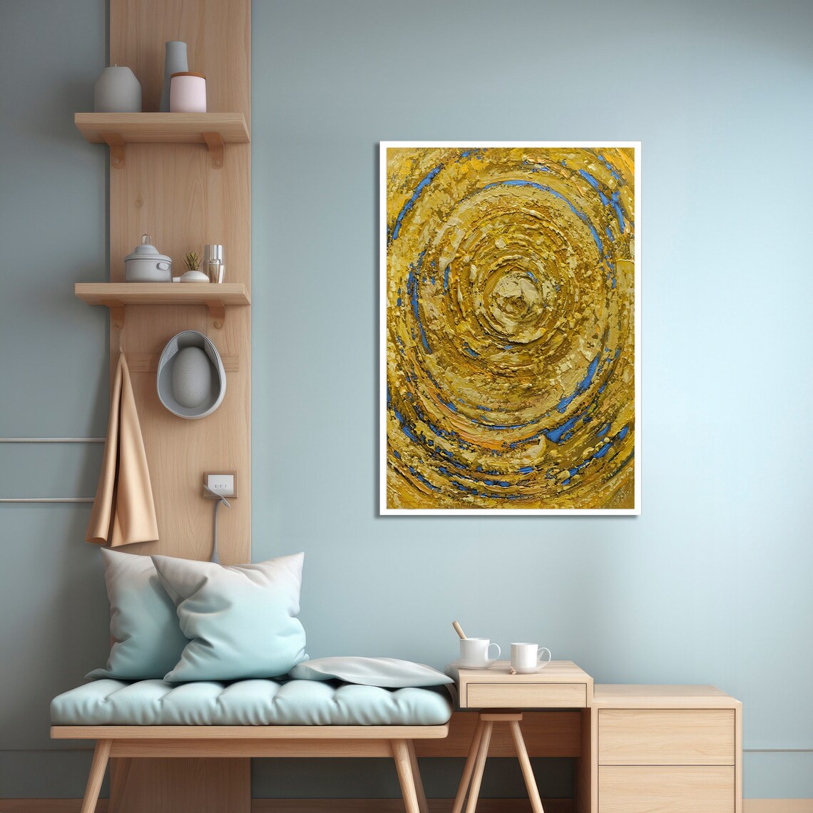 Vibrant Abstract Yellow Swirl, Modern Textured Art Print - Image 4