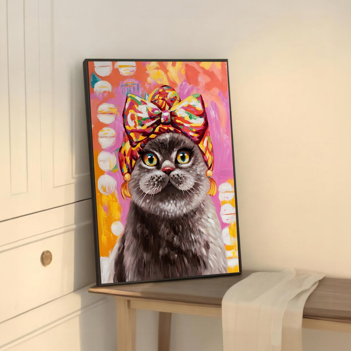 Colorful Cat Portrait, Whimsical Animal Painting - Image 5