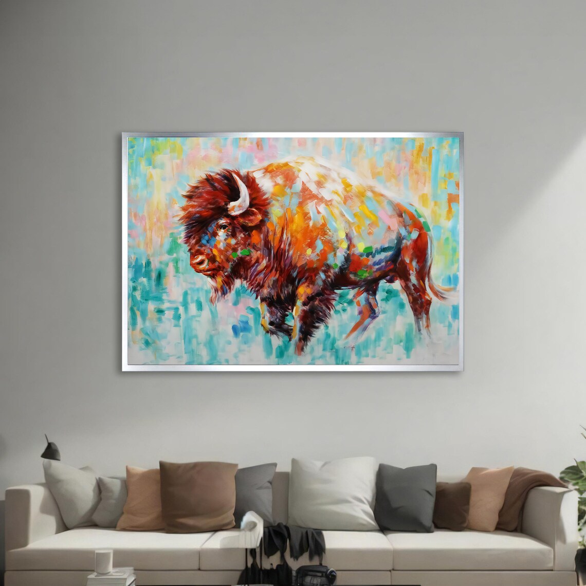 Vibrant Buffalo Painting, Modern Wildlife Decor - Image 2