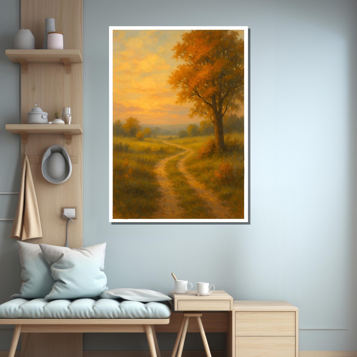 Serene Countryside Path Painting, Tranquil Landscape - Image 3