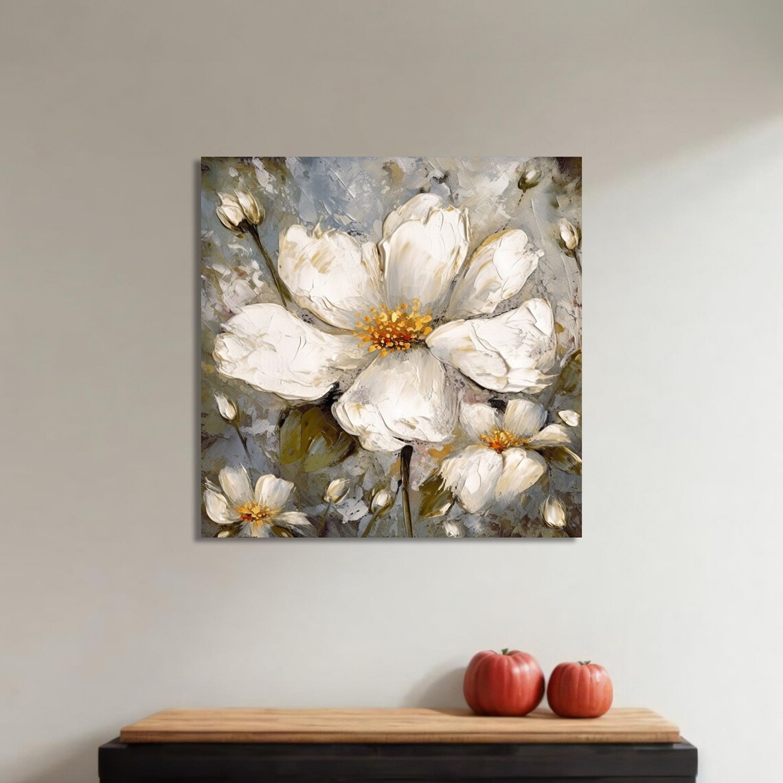 Elegant White Floral Botanical Painting, Serene Decor - Image 4